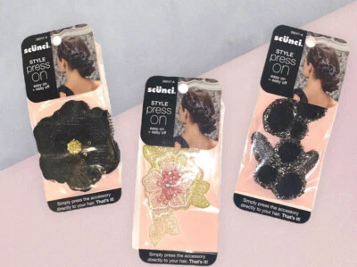 3 件 Scunci Style Press On Hair 贴花 Easy on Easy Off 3 种不同风格。 — 第 1/4 张图片