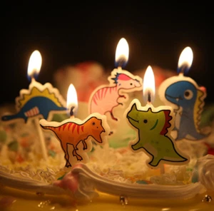 Dinosaur Candle Birthday Cake Topper Slow-Burn Cute Cartoon Cake Decoration 5pcs - Picture 1 of 9