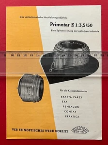 DDR Falt Prospekt Meyer Optik Görlitz 1958 Objektiv PRIMOTAR E 3,5/ 50  ( F22191 - Bild 1 von 4