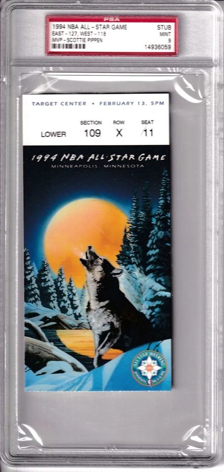 1994 NBA All-Star Game ticket stub graded PSA 9 MINT Scottie Pippen MVP T-Wolves - Image 1 of 2