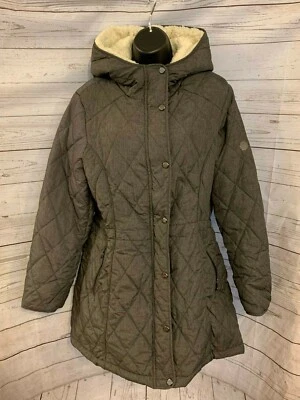 Chaqueta acolchada Steve Madden para mujer con capucha a presión/crebilla frontal gris talla XL Foto 1 de 4