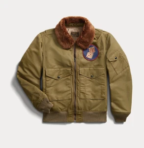RRL Ralph Lauren Faux Shearling Collar Flight Bomber Jacket Dice Size Large L - Picture 1 of 2