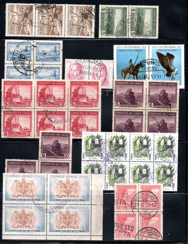 CHILE, LOTE DE SELLOS BLOCKS, PAREJAS Y TIRAS, CIRCULADOS  (NEA-030) - Image 1 of 1