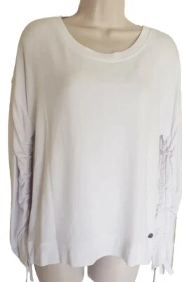 NUEVO CON ETIQUETAS TOP DONNA KARAN ACTIVE BLANCO MANGA LARGA FRUNCIDA TALLA M Foto 1 de 4