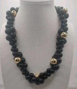 Gargantilla Collar Modernista 17" De Colección Firmada TRIFARI Oro y Negro Cuentas Racimadas - Imagen 1 de 3