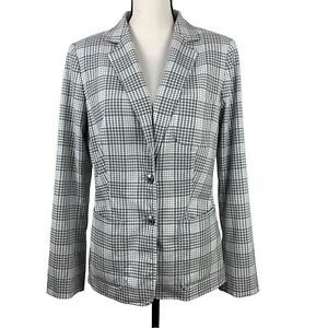 Tommy Hilfiger Women's Blazer Jacket Size 12 Gray Plaid Pockets Long Sleeve