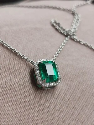 Goldkette Smaragd 750 18k Vivid Grün  Diamant Weißgold 1.30+ Carat AAA Smaragd  - Bild 1 von 4