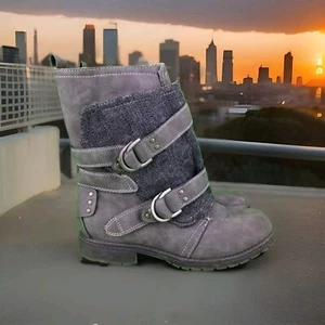 Botas de moda para mujer Sugar gris imitación cuero/tejido cremallera lateral talla es de aproximadamente 8,5-9 - Imagen 1 de 11
