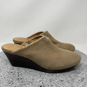 Jack Rogers Mule Shoes Womens 9 Wedge Slip On Tan Brown Suede Leather Comfort  - Picture 1 of 18