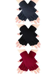 3 Pairs Fingerless Gloves Winter Half Finger Knit Gloves for Men Women - Picture 1 of 7