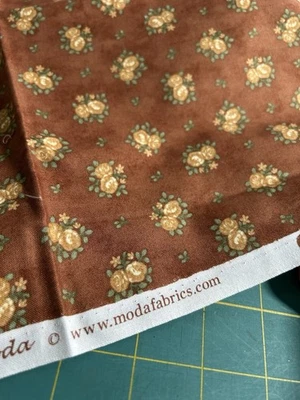 Moda Buttercream & Figs Fabric Brown Yellow Floral Rose Fig Tree Quilts - Image 1 of 4