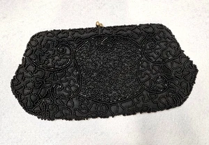Vintage Walborg Clutch schwarz Perlen, Made in Japan - Bild 1 von 10