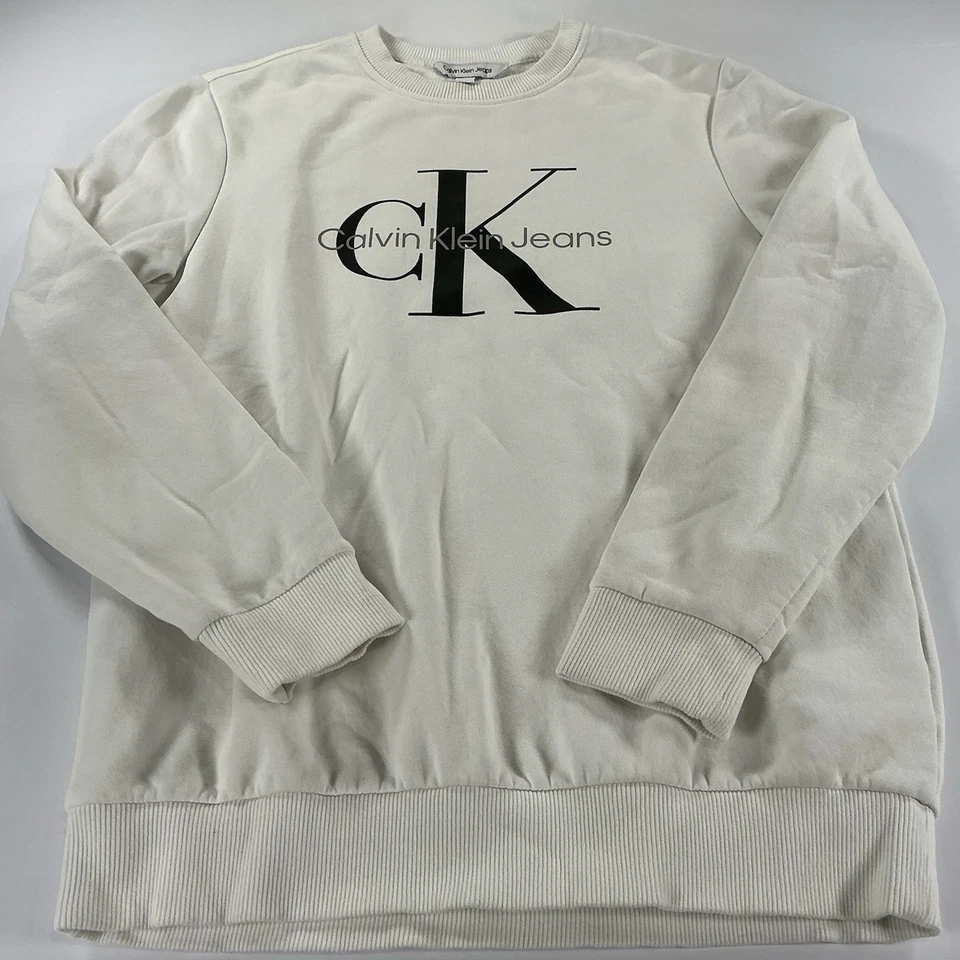 Sudadera Calvin Klein Jeans Para Hombres Logo CK Polar Pullover Cuello Redondo Negro Blanco Foto 1 de 4