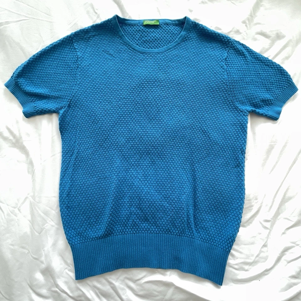 United Colors of Benetton Cotton Knit Short Sleeve Womens Sweater Top Blue Sz S - Image 1 of 4
