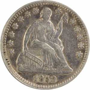 Mezza moneta argento 1858 Liberty seduto EF non certificato #220 - Foto 1 di 2