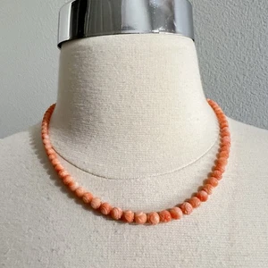 Handgeschnitzte Rose Engelshaut Rosa Rouge KORALLE geknotet Halskette 16" 12g - Bild 1 von 12