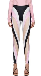 MUGLER Black And Pink Spiral Leggings Size 12 (40) GENUINE RRP £310 #M2 - Picture 1 of 8