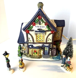 Vintage verzaubertes Weihnachtsdorf Taverne 6 Stück Miniatur Set mit Licht - Bild 1 von 6