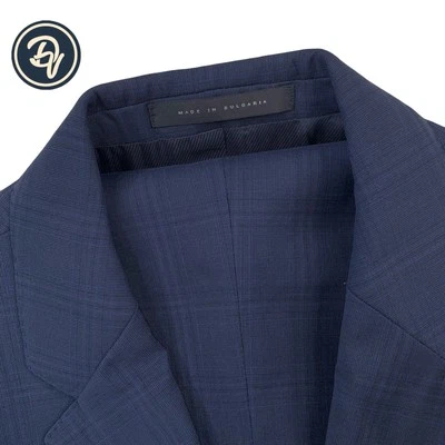 Mens 38 R Hugo Boss Navy Blue Double Windowpane Plaid Modern Fit Wool Suit - Image 1 of 4