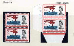 ERROR SG 639a  MISSING NECKLINE 1963 Lifeboat 2 1/2d block of 2 +CYL +SHIFT RED - Picture 1 of 1
