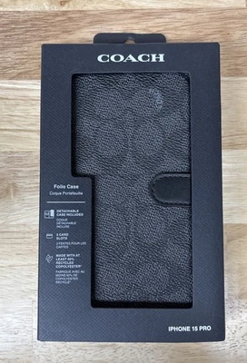 COACH Folio Wallet Case With Detachable Case For Apple iPhone 15 Pro, Charcoal - Image 1 of 4