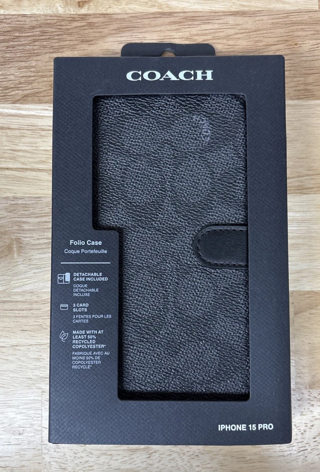 COACH Folio Wallet Case With Detachable Case For Apple iPhone 15 Pro, Charcoal - Image 1 of 4