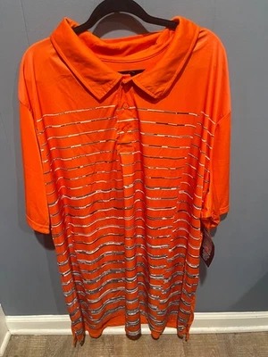 King Size men’s Shirt 5XL tall orange blue stripped Short Sleeve Button Up - Image 1 of 4