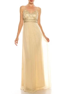 Sue Wong Perlen Chiffon Kleid Champagner - Bild 1 von 9