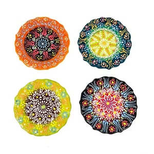 6" Turkish Handmade Hand Painted Ceramic Plate Floral Pattern Plate 4 Pieces Set - Picture 1 of 5