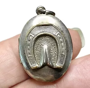 LUX Sterling ferro di cavallo medaglione, vittoriano orologio da tasca fob, ciondolo antico - Foto 1 di 4