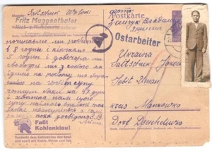 Segunda Guerra Mundial 1943 Ostworker Imagen Postal Única Trabajador del Campo de Trabajo Ucraniano ¡RARO! - Imagen 1 de 3