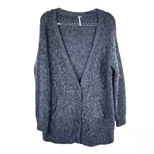 FREE PEOPLE maglione maglia cardigan donna L blu lana alpaca mohair con bottoni - Foto 1 di 12