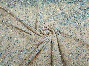 Clear ridescent 5mm sequins on a Blush stretch velvet 2 way stretch,yard - Picture 1 of 4