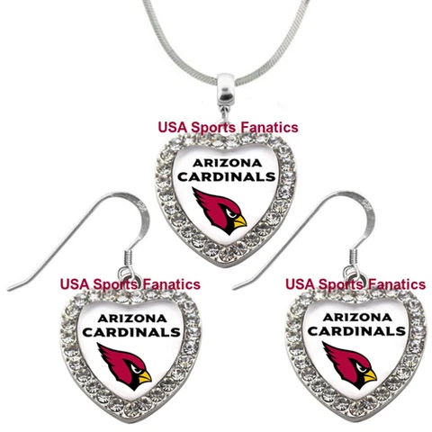 Arizona Cardinals  925 Necklace or Earrings or Set Team Heart With Rhinestones Cover