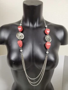 Silver Tone Large Plastic Bead 3-Tier Necklace w/Lobster Clasp - Fashion Jewelry - Picture 1 of 10