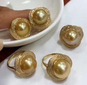 Aurora strong gold 12-13mm Australian south sea pearl Ring G18K Diamond order - Picture 1 of 3