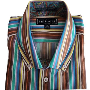 Camisa Paul Fredrick Para Hombres XL Rayas Puños Abatibles Larga Grapa Paisley Nueva con Etiquetas - Imagen 1 de 8