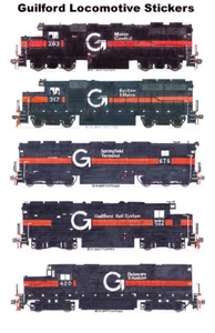 Locomotoras de transporte Guilford 5 pegatinas individuales Andy Fletcher - Imagen 1 de 1