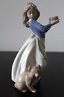 Nao By Lladro Girl With Cake And Dog Vintage 1987 Handmade Spain H20 X W9cm 1045