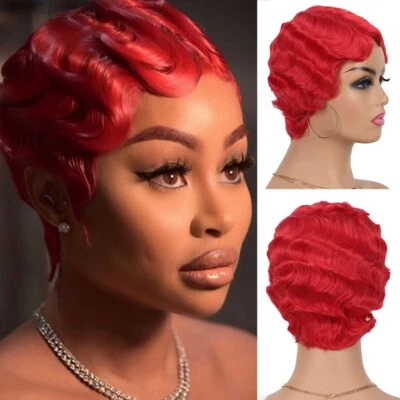 Peluca corta de agua onda de dedo para mujer peluca de corte pixie pelucas de fiesta de los años 20 pelucas con disfraces Foto 1 de 4