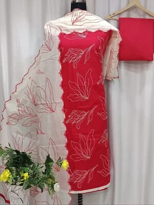 Conjunto de 3 piezas de traje de algodón sin costuras para mujer | Material de vestido de verano | Étnico informal Foto 1 de 4