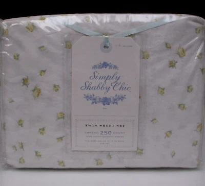 Rachel Simply Shabby Chic FLORIS White Yellow Roses Floral Sheet Set - Twin - Image 1 of 4