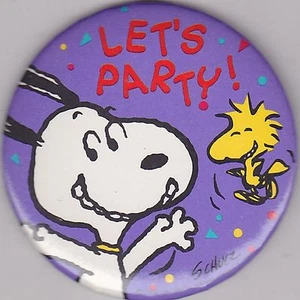 VINTAGE 3" PINBACK #D5-044 - CARTOON - SNOOPY - WOODSTOCK - PARTY - Imagen 1 de 1