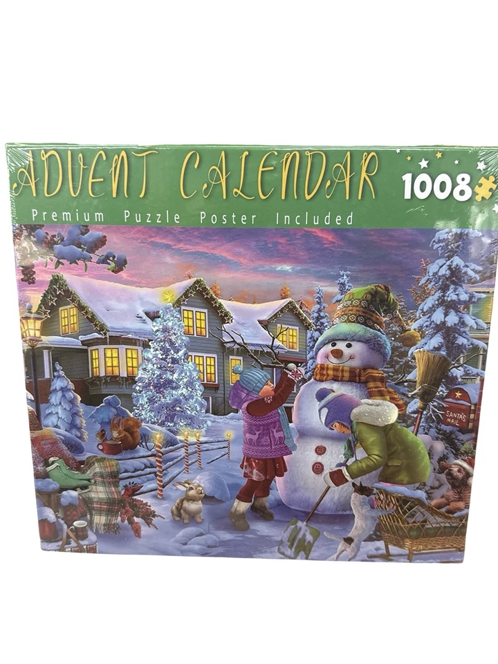 1008 Piece Puzzle Advent Calendar Snowman Scene Jigsaw Puzzle New In Box Sealed - Image 1 of 2
