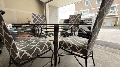 Steel Base Glass Table Set - Image 1 of 4