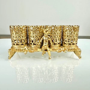 Vintage SF Gold Filigran Mini Kosmetik Halter Cherub | Lippenstift Parfum Display - Bild 1 von 10