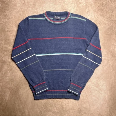 Vintage 80s Par Four Striped Sweater Navy Blue Knit Long Sleeve Retro Grandpa  - Image 1 of 4