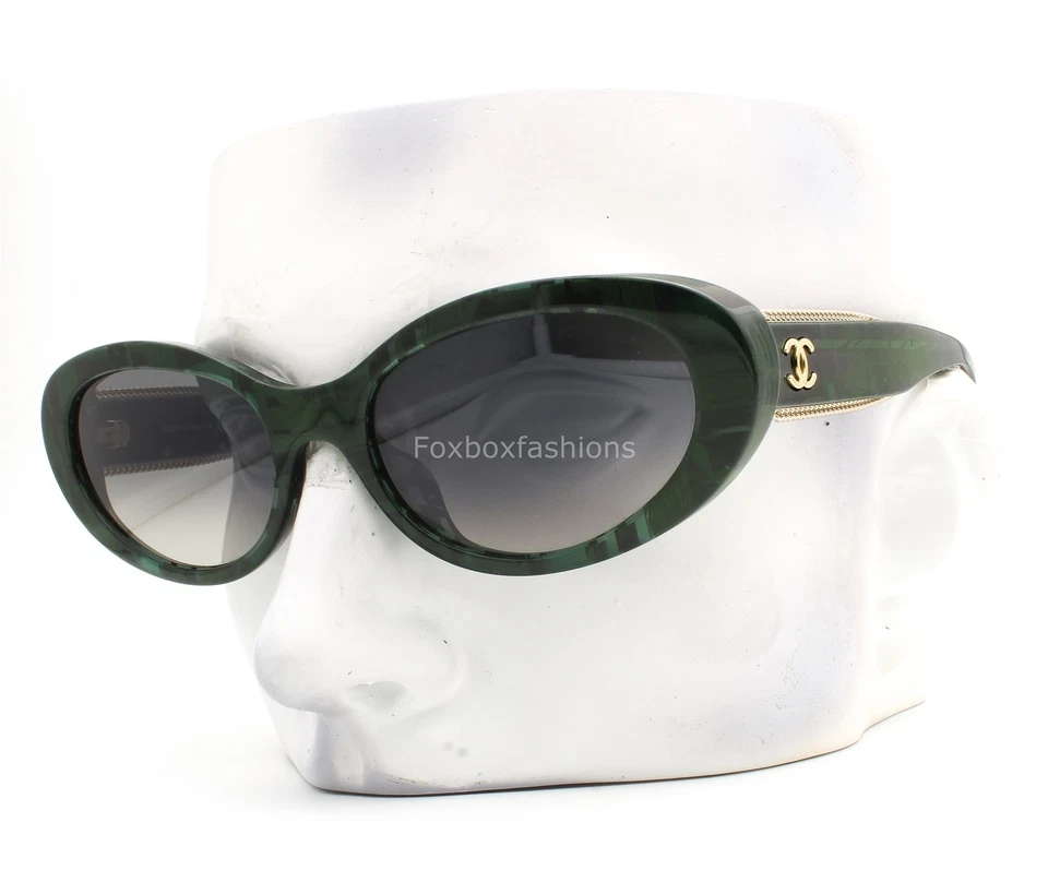 Gafas de sol Chanel verde gris abstractas a cuadros doradas CC ch5515A 1666/71 con estuche Foto 1 de 4