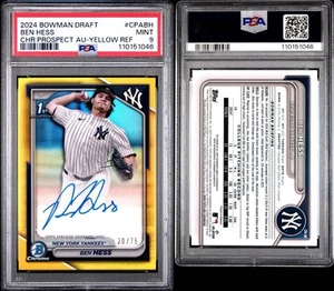 Ben Hess 2024 Bowman Draft 1st Prospect On Card Autograph Yellow /75 PSA 9 Mint - Picture 1 of 3