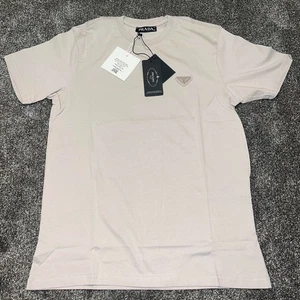 PRADA Milano T Shirt Mens Medium Beige Triangle Logo Cotton Short Sleeve Classic - Picture 1 of 19